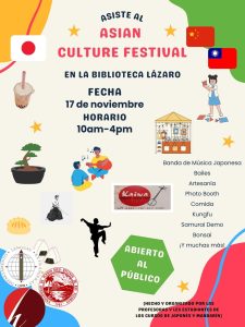 Festival de Cultura Asiática el 17 de noviembre a las 10am en la Biblioteca Lázaro