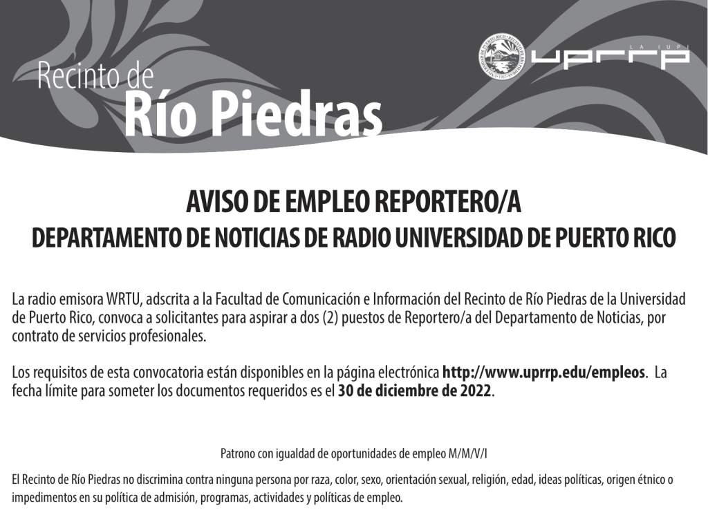 Aviso de Empleo de reportero en Radio Universidad