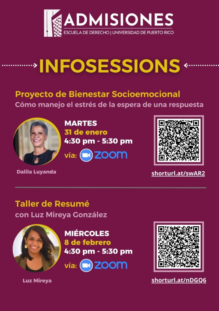 Anuncio de Infosessions organizados por la escuela de derecho