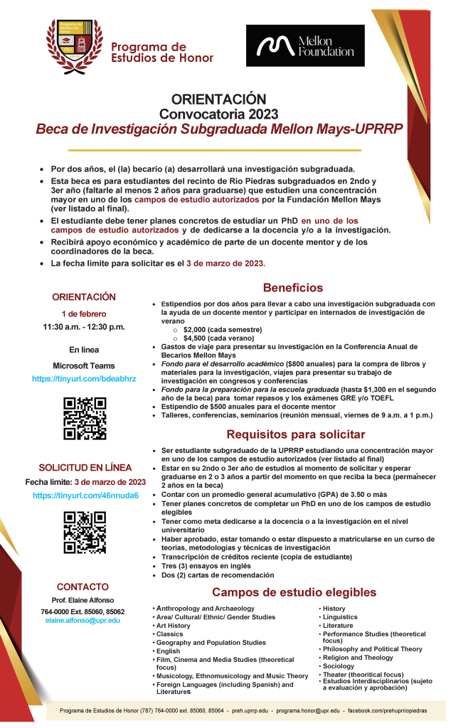 ORIENTACIÓN CONVOCATORIA 2023 Beca de Investigación Subgraduada Mellon Mays-UPRRP