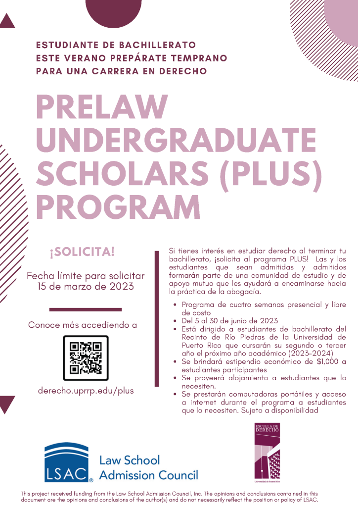 Anuncio sobre convocatoria de programa plus de la escuela de derecho