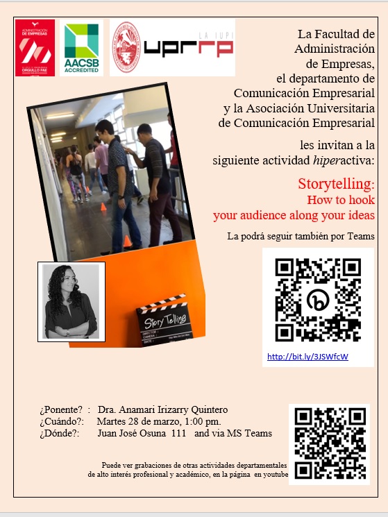 Storytelling: How to hook your audience along your ideas el 28 de marzo a la 1PM por teams