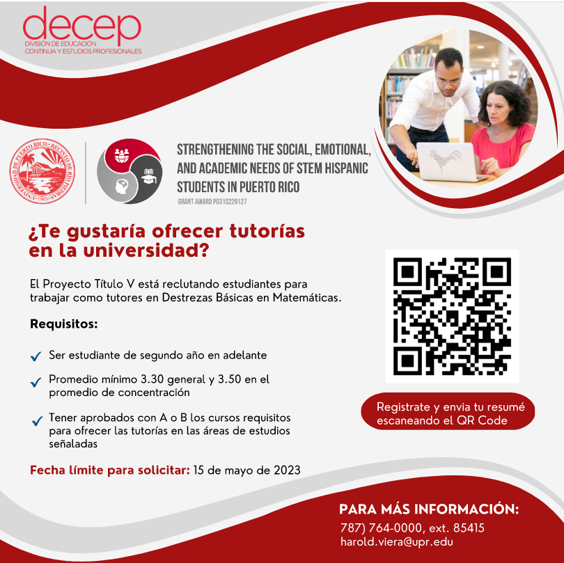 Oportunidad de tutorías en el recinto