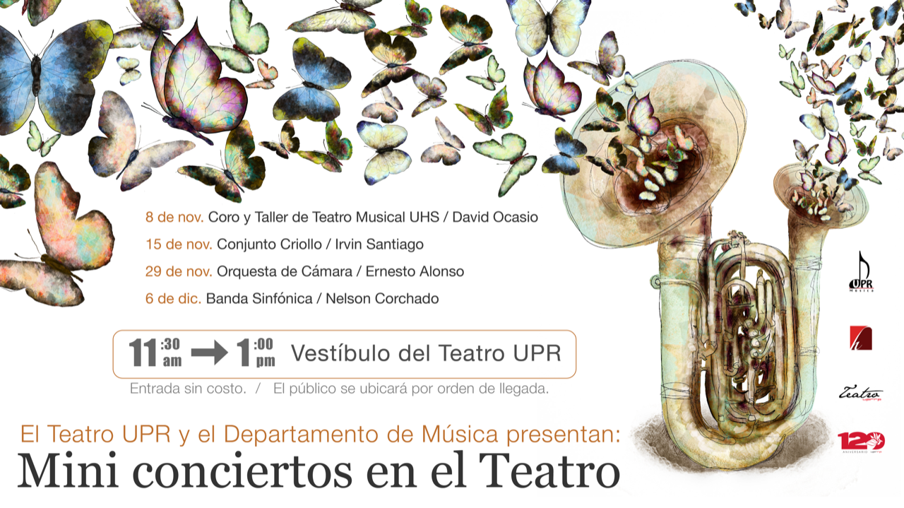 Anuncio de mini conciertos en el Teatro de la UPR