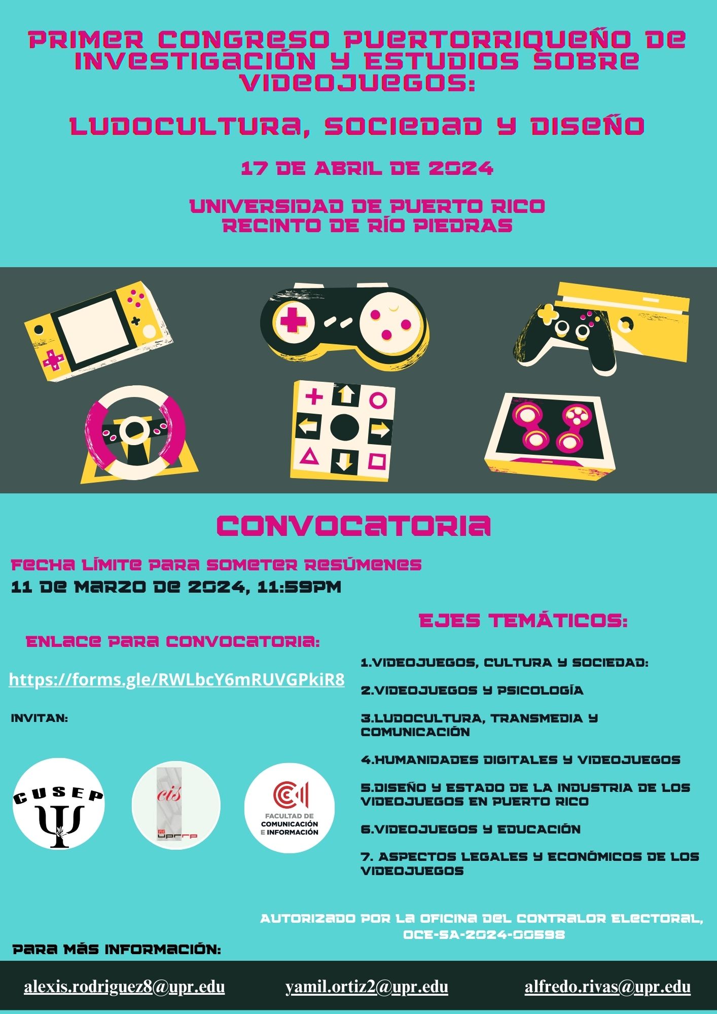 Convocatoria: Envío de resúmenes para el 1er Congreso Puertorriqueño de Investigación y Estudios sobre Videojuegos
