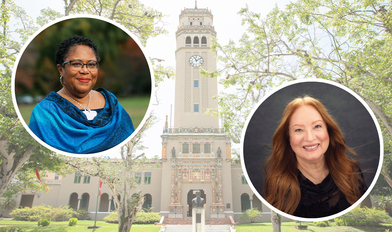 Galardonadas escritoras puertorriqueñas Elba Iris Pérez y Dahlma Llanos Figueroa en la Universidad de Puerto Rico, Recinto de Río Piedras