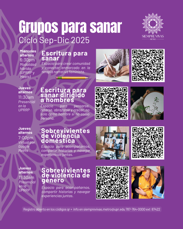 Anuncio de las sesiones de los grupos de acompañamiento de SIEMPRE VIVAS Metro
