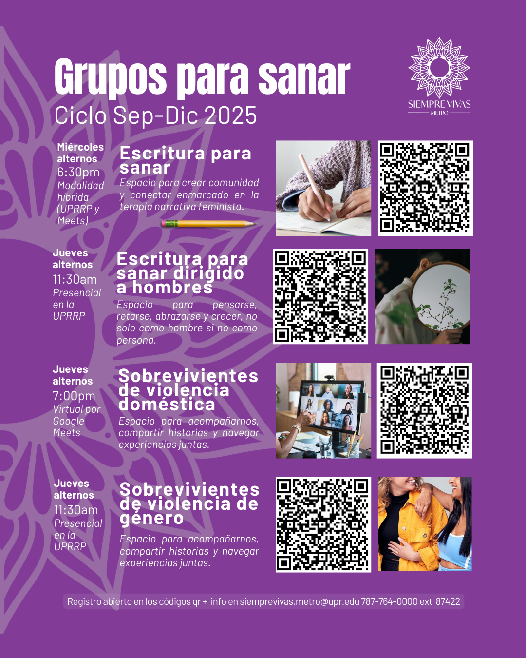 Anuncio de las sesiones de los grupos de acompañamiento de SIEMPRE VIVAS Metro
