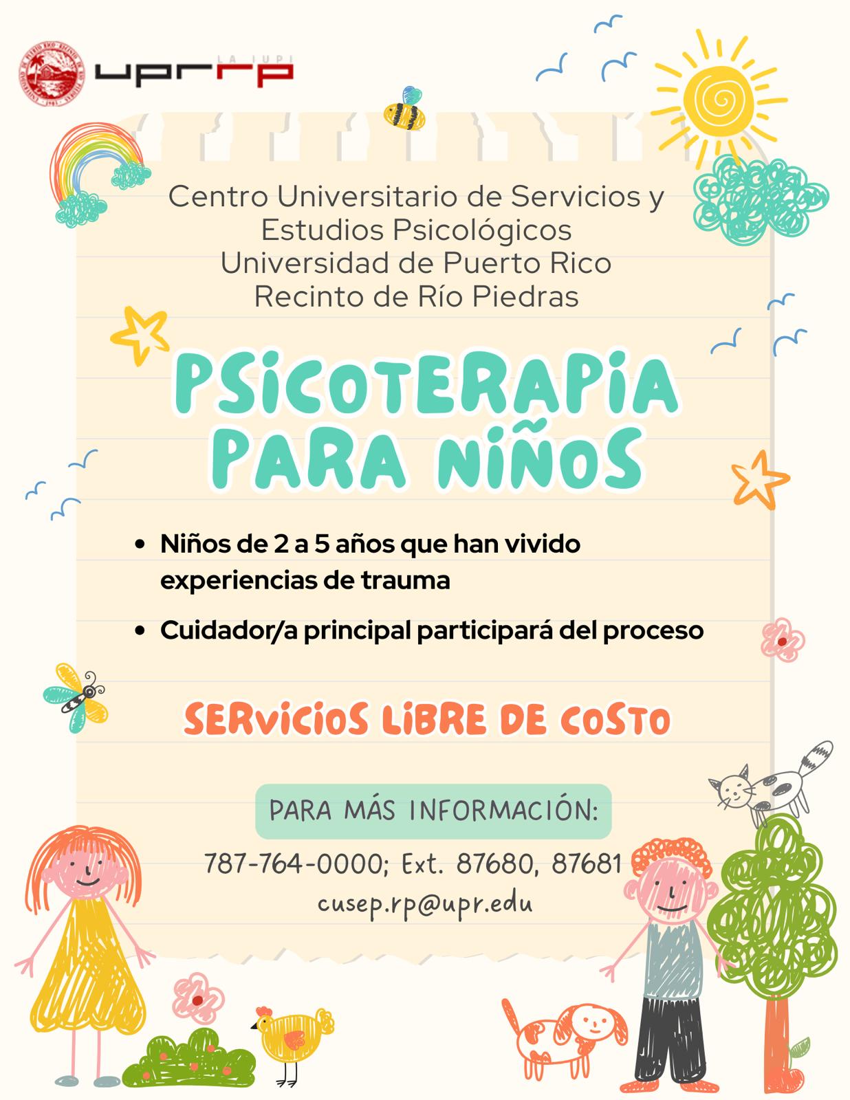 Servicios de psicoterapia para niños/as preescolares de 2 a 5 años libre de costo