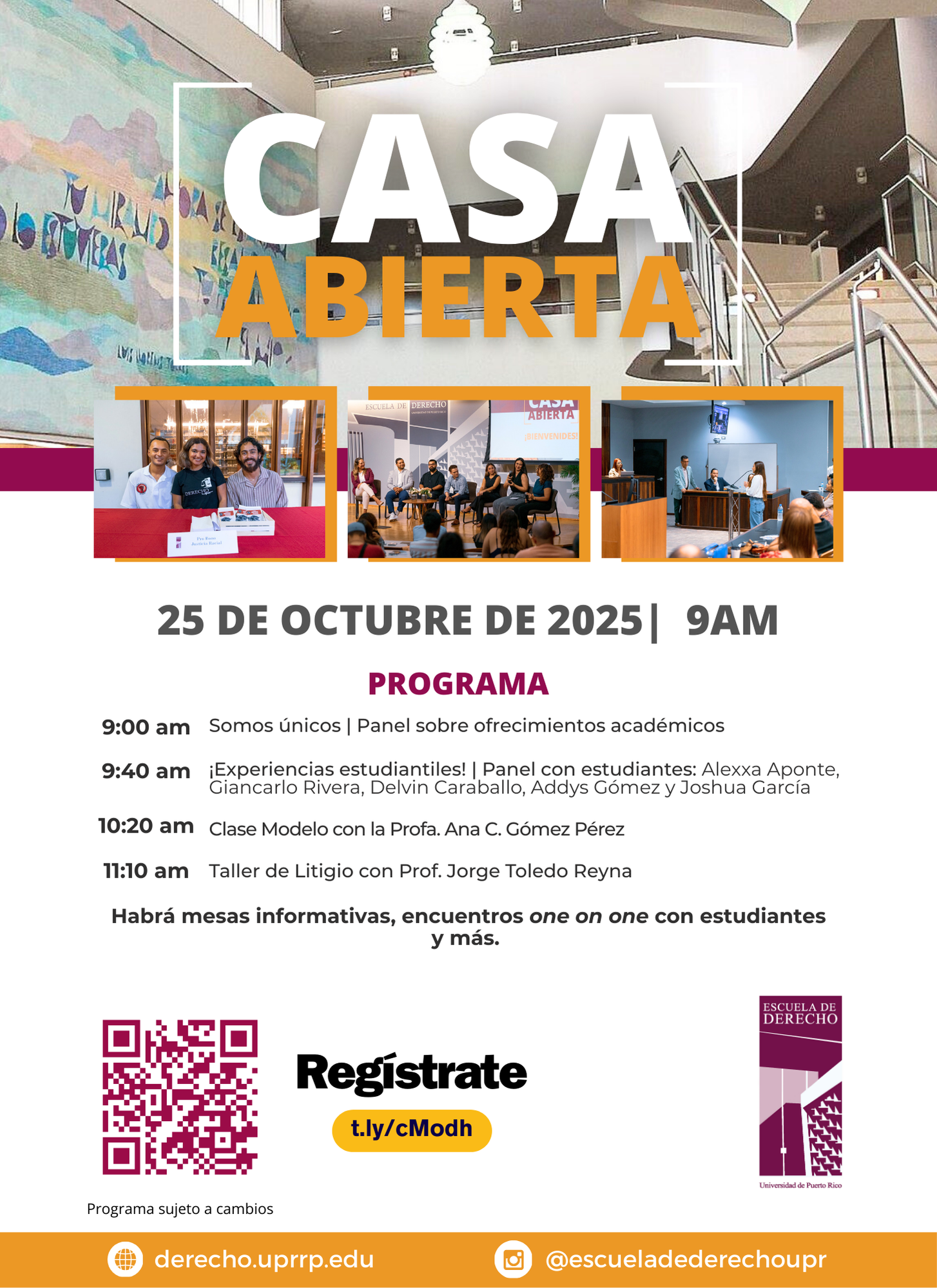 Casa Abierta de la Escuela de Derecho el 25 de octubre a las 9 de la mañana 