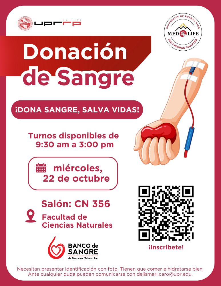 Donación de sangre el 22 de octubre desde las 9:0am en CN 356