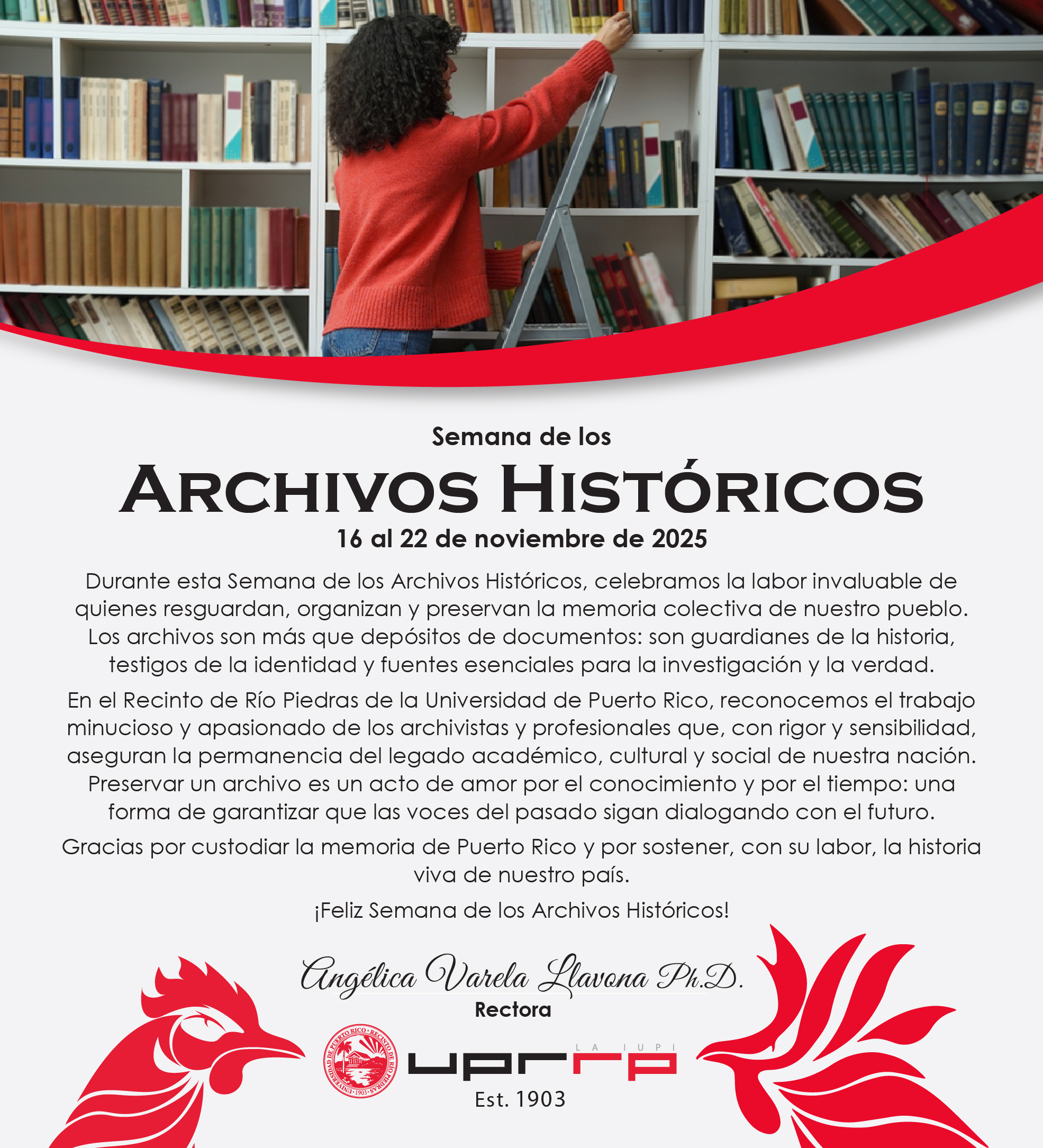 Anuncio de felicitación en la Semana de los Archivos Históricos