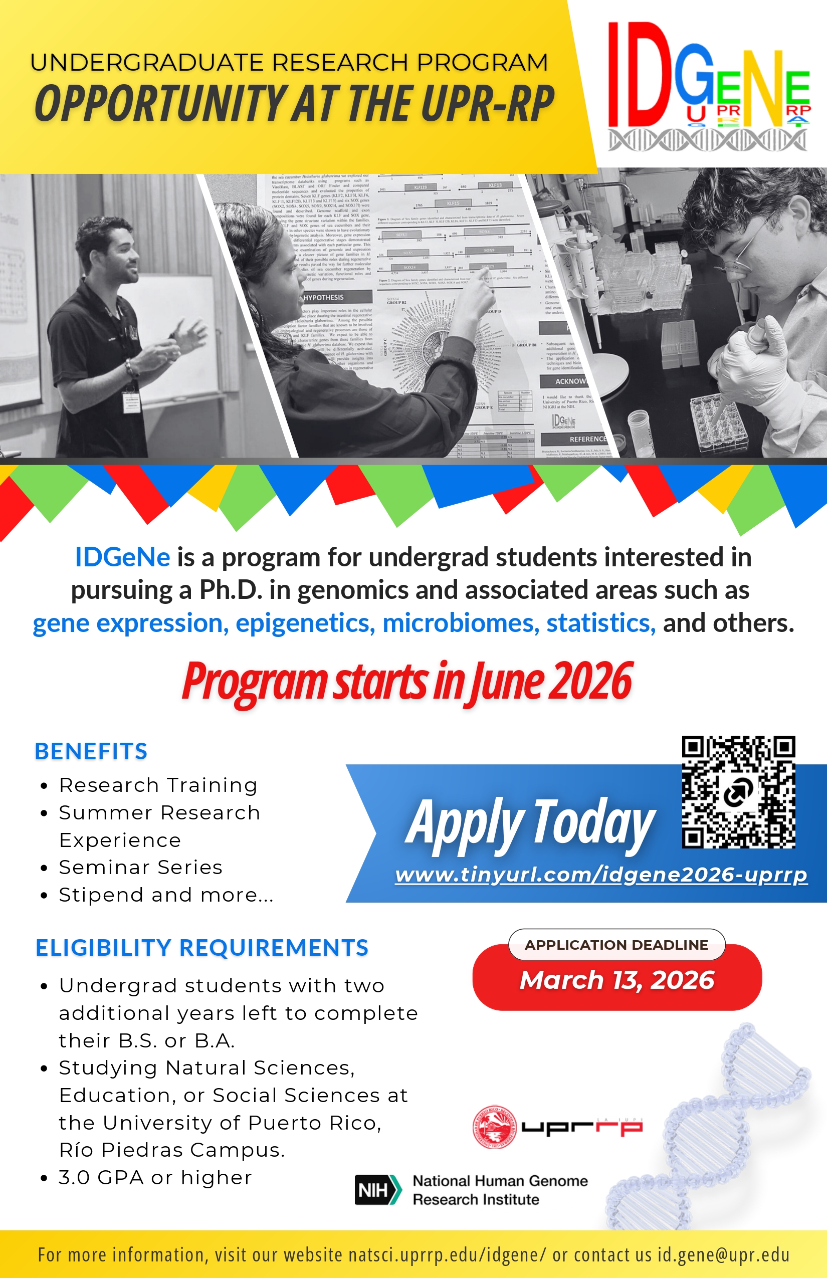 Oportunidad de experiencia de verano en Programa Increasing Discoveries in Genomics for the Next Generation (IDGeNe) 