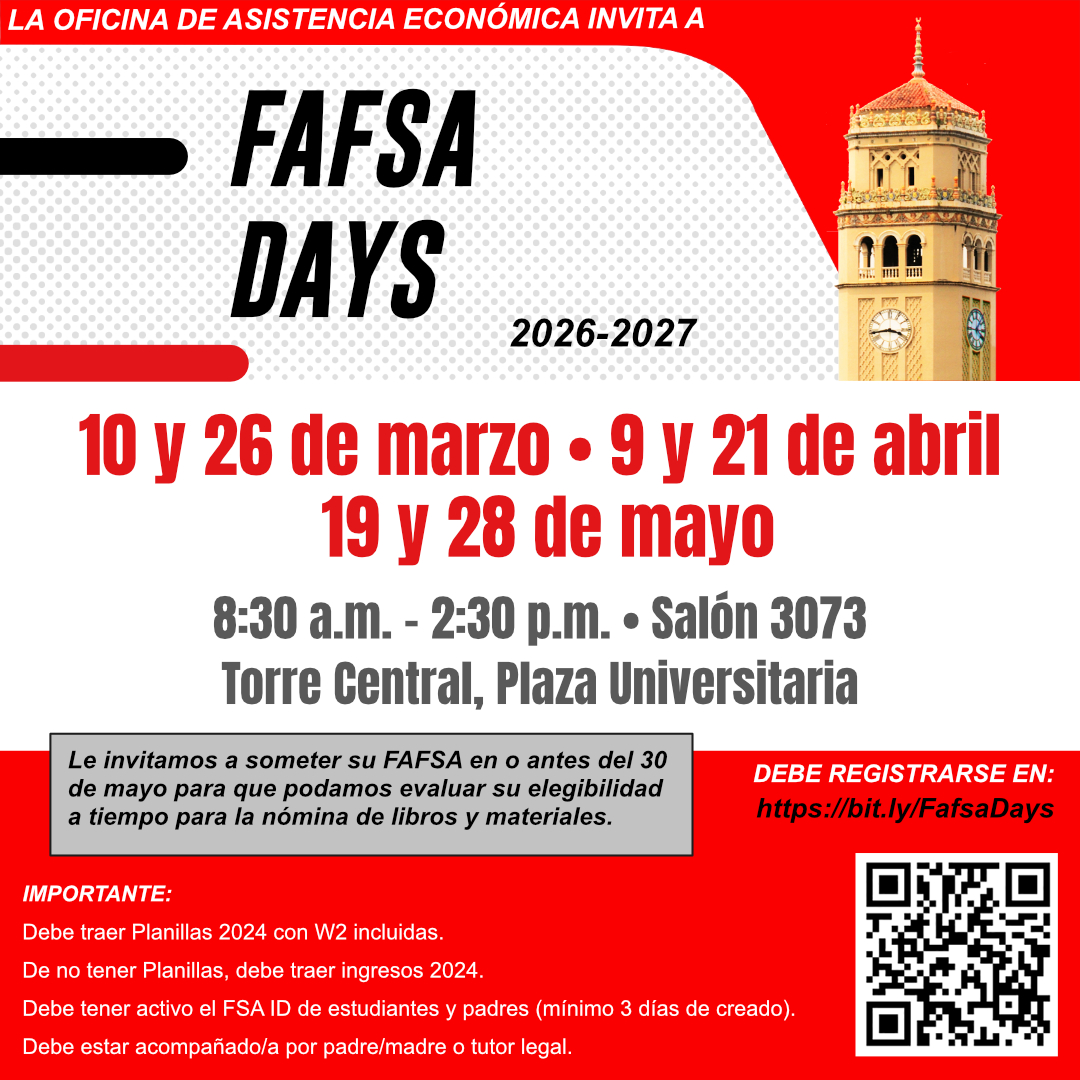 Anuncio de FAFSA Days de marzo, abril y mayo de 2026
