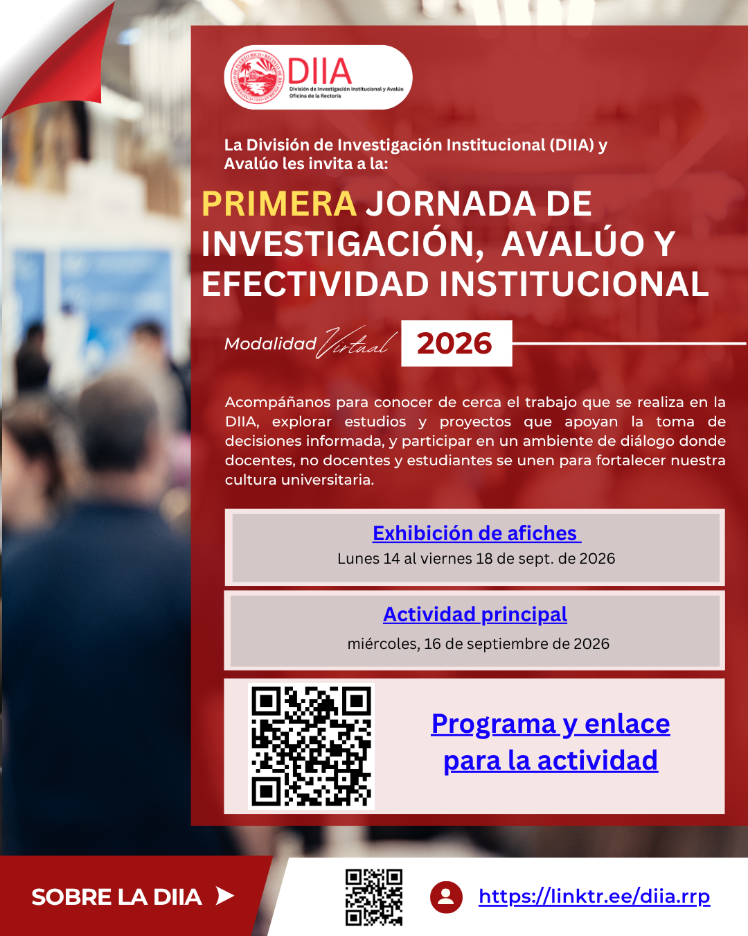 Primera Jornada de Investigación, Avalúo y Efectividad Institucional. 14 al 18 de septiembre de 2026. Virtual: https://teams.microsoft.com/meet/215378703231868?p=PHRSSRTnu7EWL1COQB